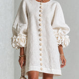 White Floral Mini Dress with Decorated Cuffs