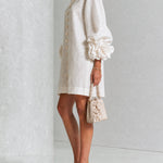 White Floral Mini Dress with Decorated Cuffs — view 13