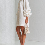 White Floral Mini Dress with Decorated Cuffs — view 13