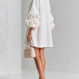 White Floral Mini Dress with Decorated Cuffs — view 14