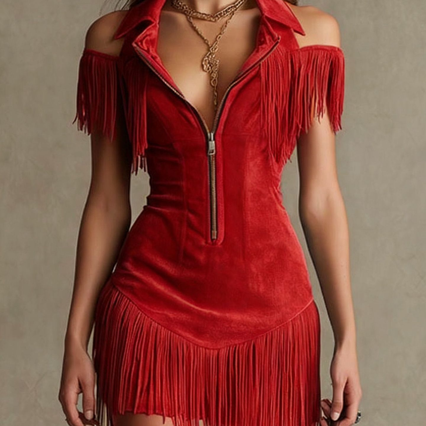 Peacock Blue Fitted Mini Dress with Zip and Fringing — view 2
