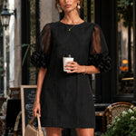 Black Organza Mini Dress with Puffed Sleeves — view 5