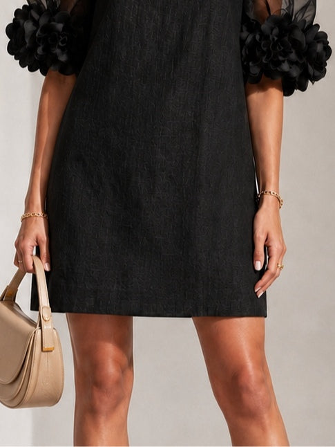 Black Organza Mini Dress with Puffed Sleeves — view 6
