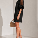 Black Organza Mini Dress with Puffed Sleeves — view 3