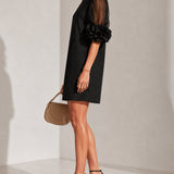 Black Organza Mini Dress with Puffed Sleeves — view 3