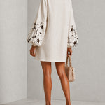 Mini Dress with V-Neck, Puff Sleeves and Floral Print — view 4