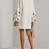 Mini Dress with V-Neck, Puff Sleeves and Floral Print — view 4