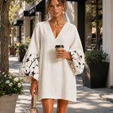 Mini Dress with V-Neck, Puff Sleeves and Floral Print — view 5
