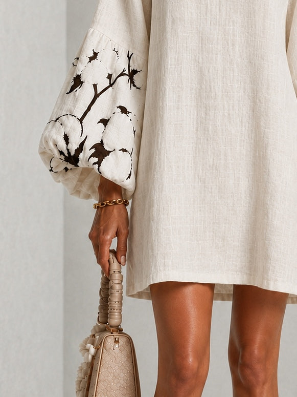Mini Dress with V-Neck, Puff Sleeves and Floral Print — view 7