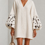 Mini Dress with V-Neck, Puff Sleeves and Floral Print — view 2