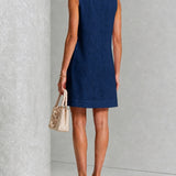 Navy Sleeveless Mini Dress with Florals and Buttons — view 4
