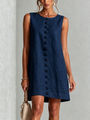 Navy Sleeveless Mini Dress with Florals and Buttons — view 2