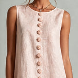 Pink Floral Sleeveless Mini Dress with Buttons
