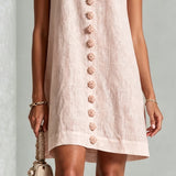 Pink Floral Sleeveless Mini Dress with Buttons — view 5