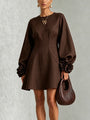 Chocolate Brown A-Line Mini Dress with Floral Cuffs