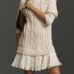 Mini Knit Dress with Braided Pattern, Ivory — view 11