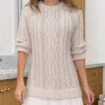 Mini Knit Dress with Braided Pattern, Ivory — view 9