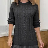 Mini Knit Dress with Braided Pattern, Ivory — view 4