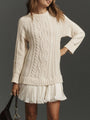 Mini Knit Dress with Braided Pattern, Ivory — view 3