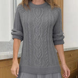 Mini Knit Dress with Braided Pattern, Ivory