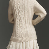 Mini Knit Dress with Braided Pattern, Ivory — view 5