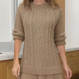 Mini Knit Dress with Braided Pattern, Ivory — view 6