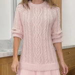 Mini Knit Dress with Braided Pattern, Ivory — view 7
