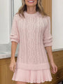 Mini Knit Dress with Braided Pattern, Ivory — view 7