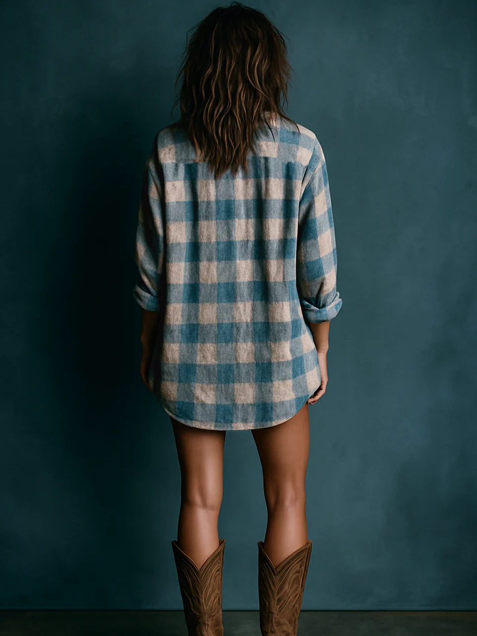 Blue and White Check Mini Dress with Buttons — view 4
