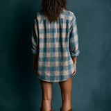 Blue and White Check Mini Dress with Buttons — view 4