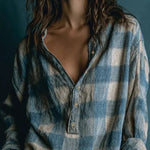 Blue and White Check Mini Dress with Buttons — view 2