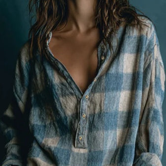 Blue and White Check Mini Dress with Buttons — view 2
