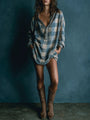 Blue and White Check Mini Dress with Buttons