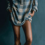 Blue and White Check Mini Dress with Buttons — view 3