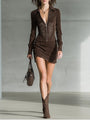 Embroidered Suede Mini Dress, Dark Brown