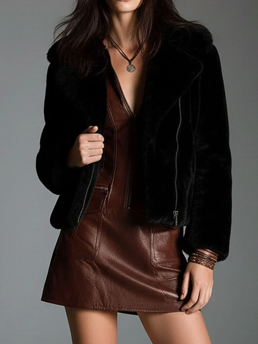 Mini Dress in Faux Leather with Zip, Chocolate Shade — view 10