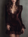 Burgundy Velvet Mini Dress with Lace