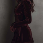 Burgundy Velvet Mini Dress with Lace — view 3