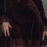 Burgundy Velvet Mini Dress with Lace — view 6