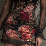 Mini Tulle Dress with Rose Pattern and Lace — view 6