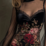 Mini Tulle Dress with Rose Pattern and Lace — view 5