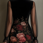 Mini Tulle Dress with Rose Pattern and Lace — view 3