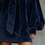 Dark Blue Velvet Mini Dress with Puff Sleeves — view 3
