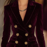 Red Velvet Mini Dress with Double Lapels and Pockets — view 3