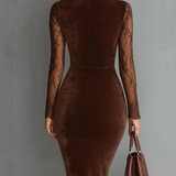 Mini Velvet Dress with Keyhole Neckline and Lace Sleeves — view 2