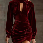 Mini Velvet Dress with High Neck and Neckline — view 2