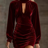 Mini Velvet Dress with High Neck and Neckline — view 2