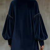 Dark Blue Velvet Mini Dress with Puff Sleeves — view 4