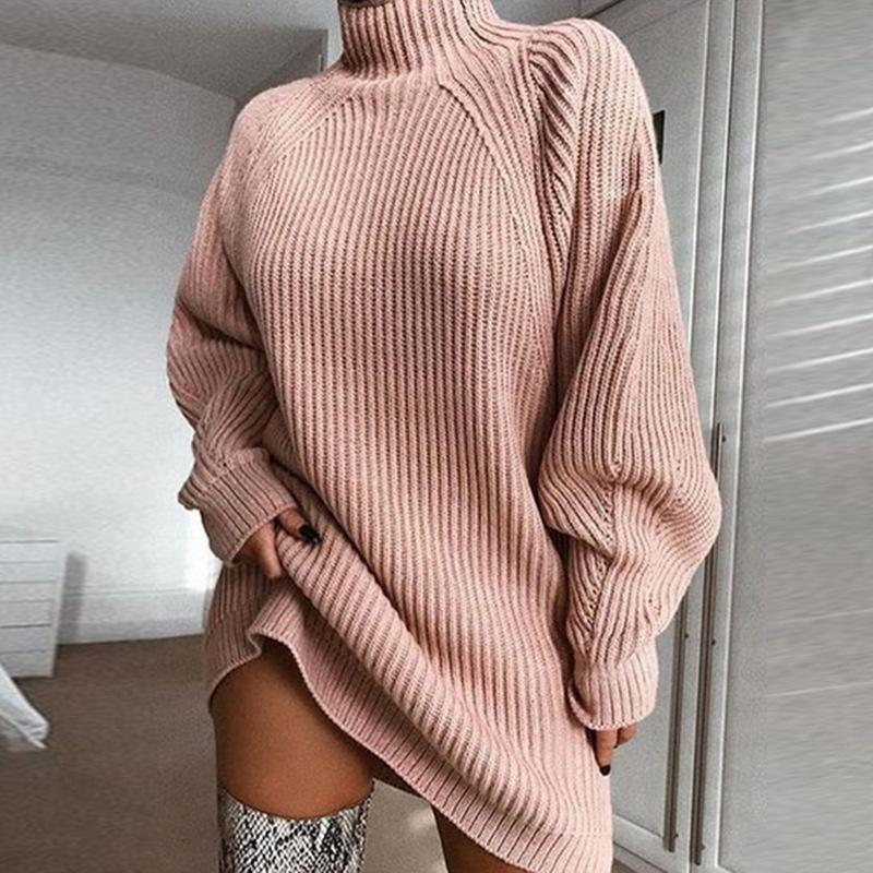 Knit Dress with High Collar and Raglan Sleeves — view 6