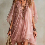 Green Chiffon Mini Dress with V-Neck — view 4